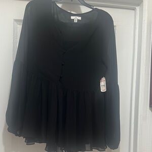 H by Halston Black Ruffled Peplum Blouse
